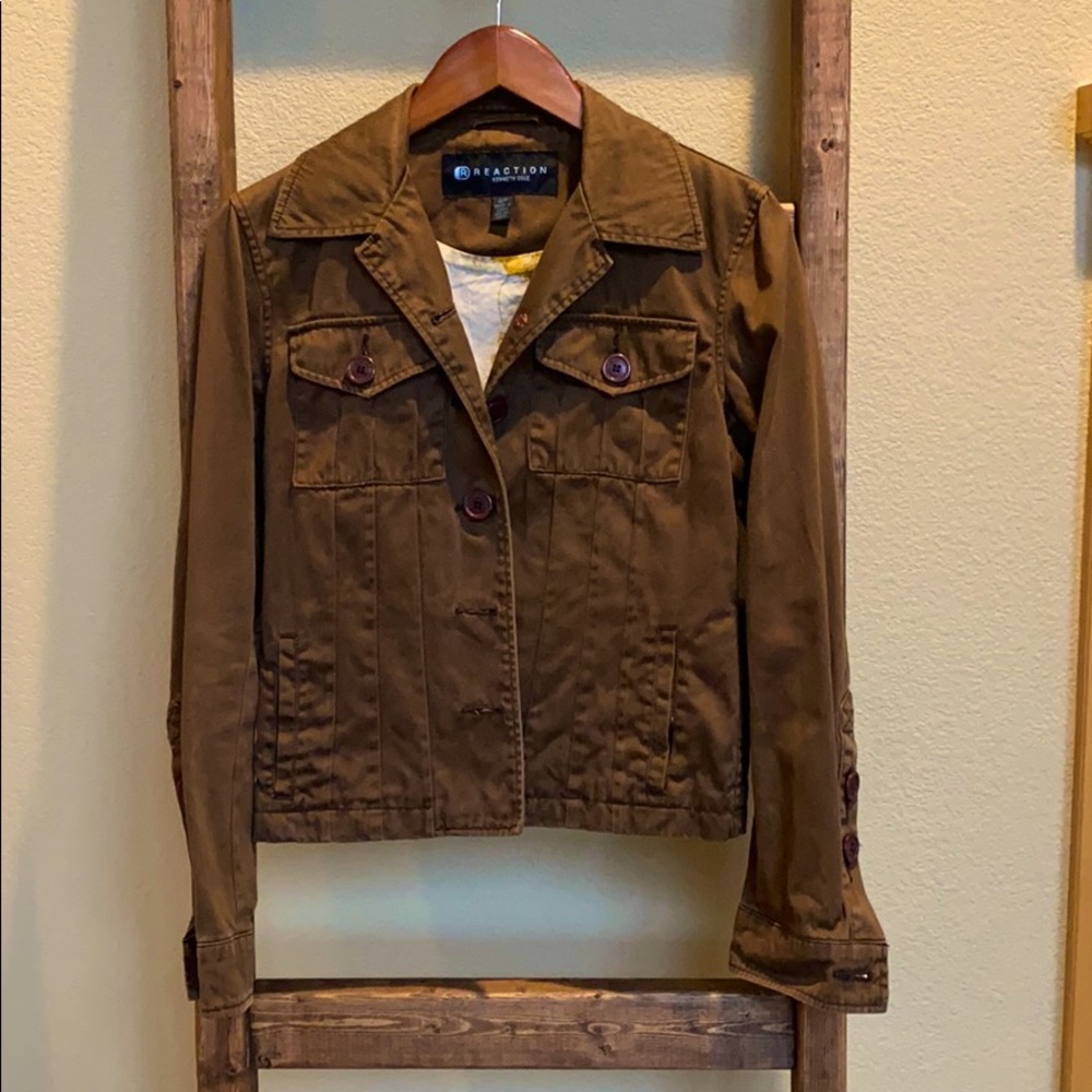 Reaction Kenneth Cole Women’s fitted chocolate brown jacket 100% cotton EUC